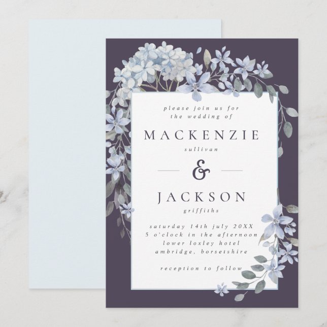 Convites Casamento de Mola Fluvial Azul e Marinho (Frente/Verso)