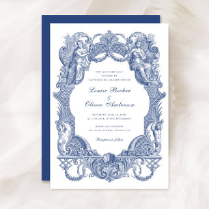 Convites Casamento de Moldura Azul-Barroco Elegante