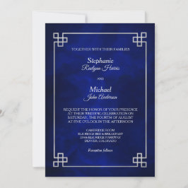 Convites Casamento de Moldura Azul Elegante