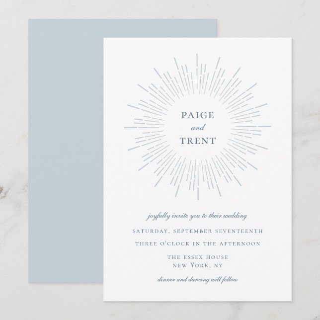 Convites Casamento de Moldura Azul Moderno (Frente/Verso)