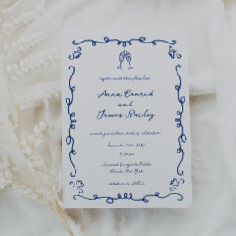 Convites Casamento de Moldura Azul Whimsical