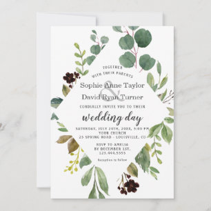 Convites Casamento de Moldura de Folhagem em Verde