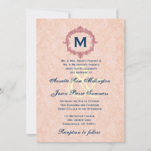 Convites Casamento de Moldura de Marinho e Coral
