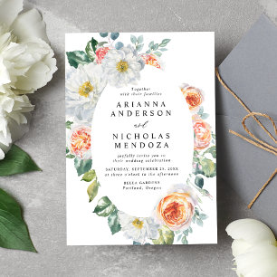 Convites Casamento de Moldura de Oval Floral Branco e Pêsse