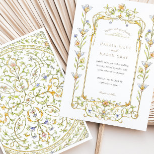 Convites Casamento de Moldura de Rococo Floral Watercolor