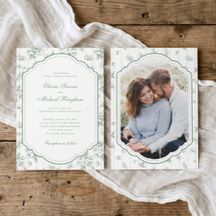 Convites Casamento de Moldura de Toile Verde Sage Vintage