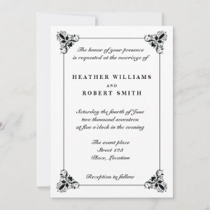 Convites Casamento De Moldura Decorativa Elegante Preta E B