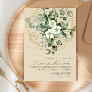 Convites Casamento de Moldura Dourada Eucalyptus Faux