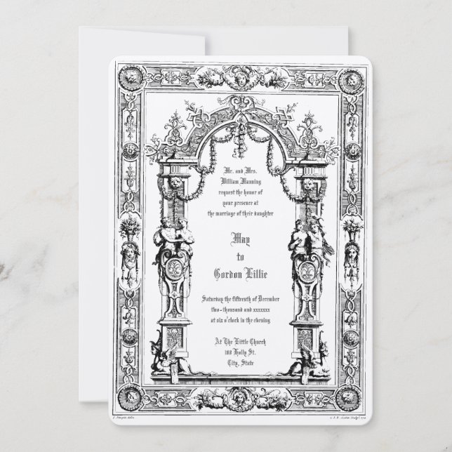 Convites Casamento de Moldura Dupla no Estilo Barroco Rococ (Frente)