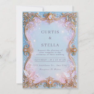 Convites Casamento de Moldura Filigrana Joia Fada Pastel