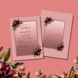 Convites Casamento de Moldura Floral Burgundy Rosa