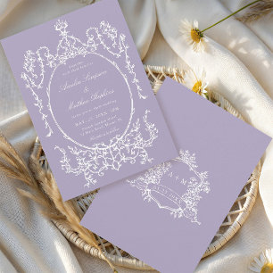 Convites Casamento de Moldura Floral Clássica Roxa