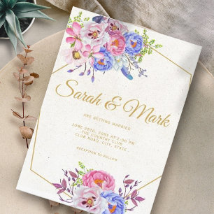Convites Casamento de Moldura Floral com Cor de Água Púrpur