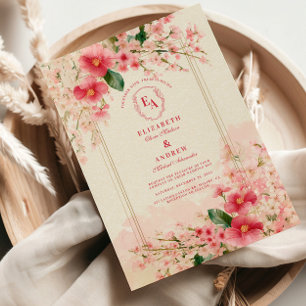 Convites Casamento de Moldura Floral Cor-de-Rosa-Blush