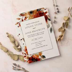 Convites Casamento de Moldura Floral de Autumn Elegante
