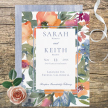 Casamento de Moldura Floral de Peach & Blue Waterc