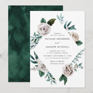 Convites Casamento de Moldura Floral de Rosas Brancas de Á