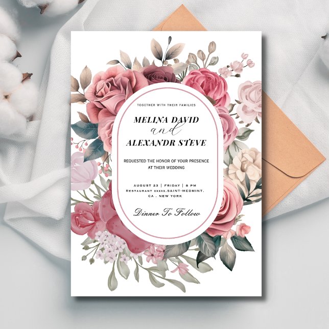 Convites Casamento de Moldura Floral Dusty Rosa Blush (Criador carregado)