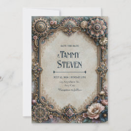 Convites Casamento de Moldura Floral Mandala em Azul Poeire