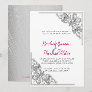 Convites Casamento de Moldura Floral Prata
