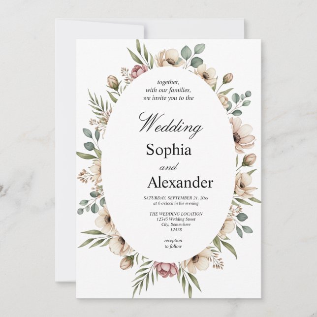 Convites Casamento de Moldura Floral Romântica (Frente)