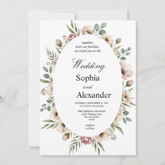 Convites Casamento de Moldura Floral Romântica