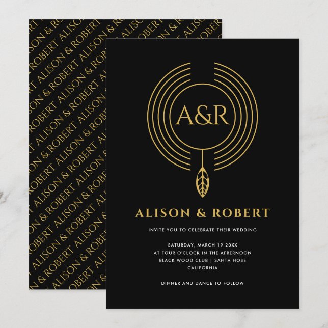 Convites Casamento de moldura, folha e iniciais inspirados  (Frente/Verso)