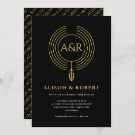 Convites Casamento de moldura, folha e iniciais inspirados