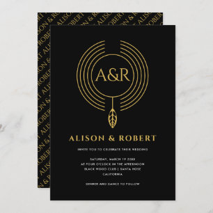 Convites Casamento de moldura, folha e iniciais inspirados 