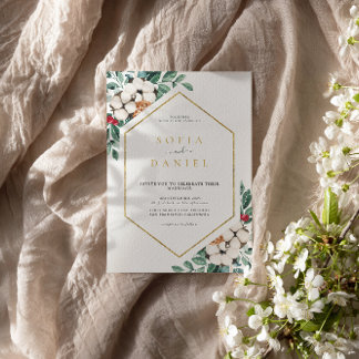 Convites Casamento de Moldura Hexagonal de inverno com Aqua