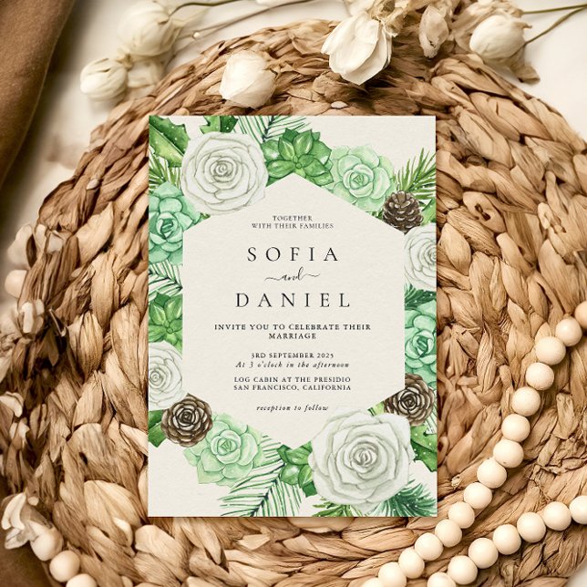 Convites Casamento de Moldura Hexagonal de Watercolor (Criador carregado)