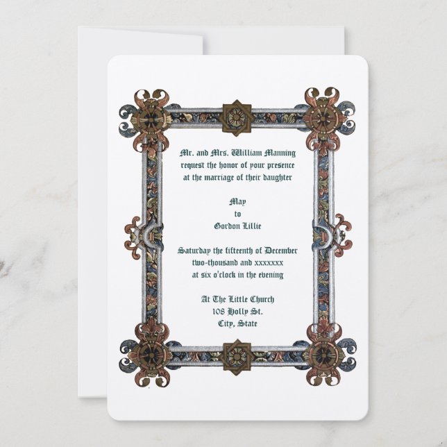 Convites Casamento de Moldura Iluminada Medieval (Frente)