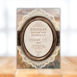 Convites Casamento de Moldura Rústica Elegante