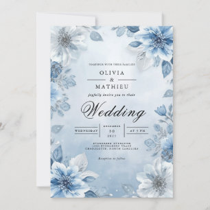 Convites Casamento de Molho Azul Floral de Aquarela