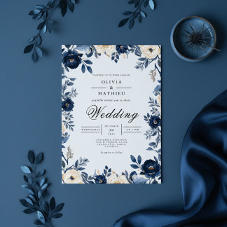Convites Casamento de Molody Indigo Floral Frame