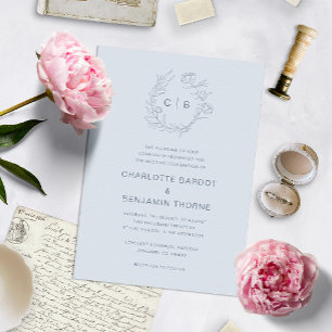 Convites Casamento de Monograma Azul