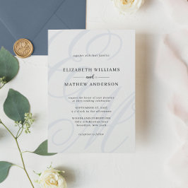 Convites Casamento de Monograma Azul com Caligrafia Elegant