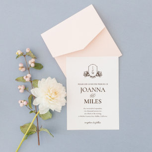Convites Casamento de Monograma Botânico de Crest Crest Ele