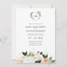 Convites Casamento De Monograma Botânico De Laranja Floral 