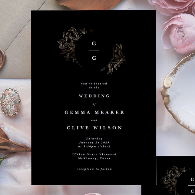 Convites Casamento de Monograma Botânico Desenhado à Mão El (Criador carregado)