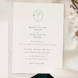 Convites Casamento de Monograma Botânico Esmeralda Elegante