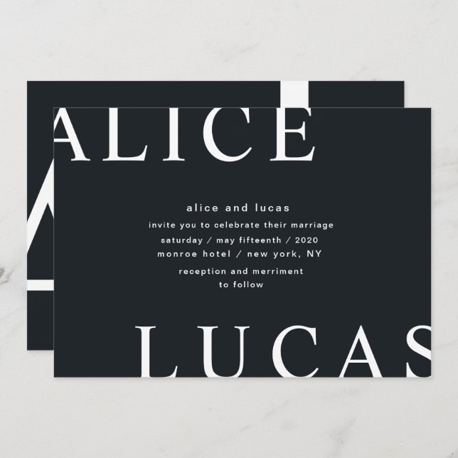 Convites Casamento de Monograma Branco de Esquema Ultra Mod (Frente/Verso)