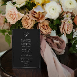 Convites Casamento de Monograma Branco e Preto Clássico do 