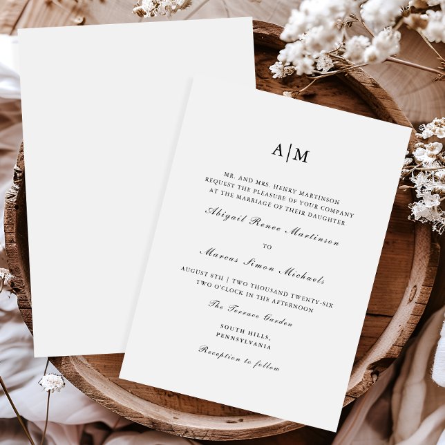 Convites Casamento de Monograma Branco e Preto Elegante (Criador carregado)