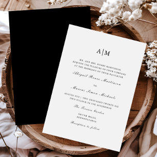 Convites Casamento de Monograma Branco e Preto Elegante