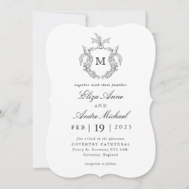Convites Casamento de Monograma Branco e Preto Elegante