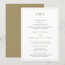 Convites Casamento de Monograma Clássico Elegante Romântico