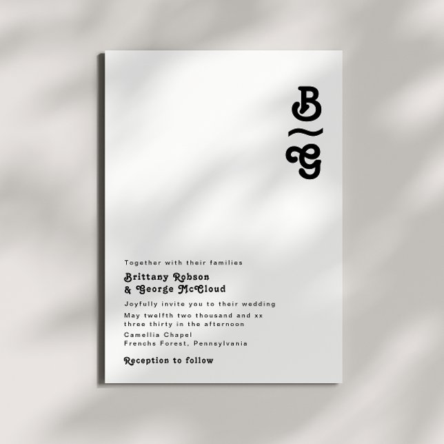 Convites Casamento de Monograma com Letra Retroativa Modern (Criador carregado)