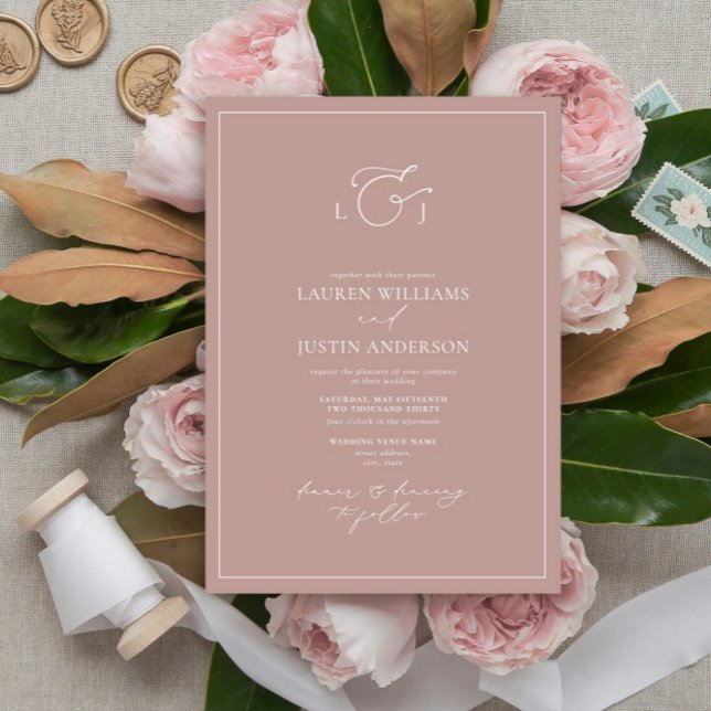 Convites Casamento de Monograma com Rosa de Elegante (Criador carregado)