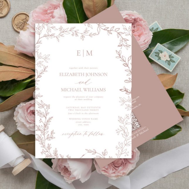 Convites Casamento de monograma com Rosa empoeiramento de f (Criador carregado)